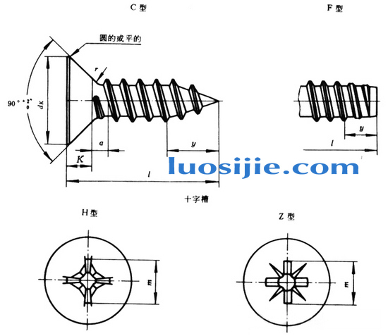 十字沉头自攻螺钉图纸